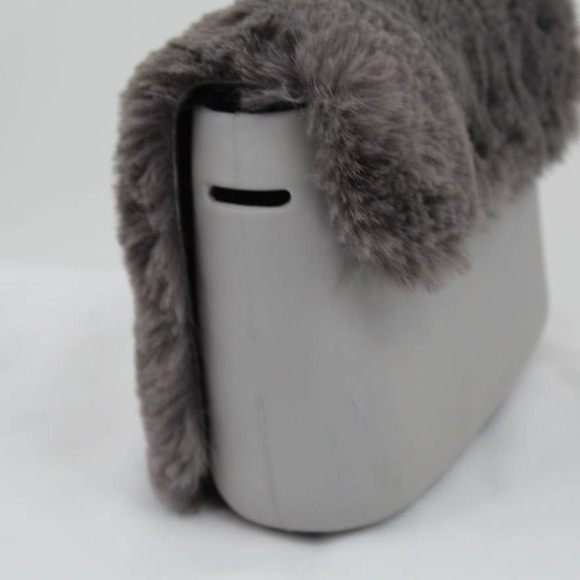 O Bag Italy Eva Compound Handbag Rubber Faux Fur Flap Magnetic Closure Grey Obag - Picture 5 of 10